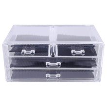 Load image into Gallery viewer, Organizes your jewelry, lipstick, mascara, lipgloss, foundations, concealers, and more! | Features 4 drawers (2 wide and 2 medium) that slide out smoothly and can be removed completely for easy access | Each drawer has a removable liner that helps keep jewelry in place | Durable, high quality acrylic construction | Suitable for both professional and home use