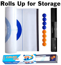 Load image into Gallery viewer, Tabletop Mini Curling Game, Measures Almost 4 Feet Long and Rolls Up Quickly for Travel, Easy Setup, 2 to 8 Player Fun Family or Office Party Game