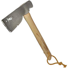 Load image into Gallery viewer, High carbon steel shingling hatchet with genuine hickory handle - Built for roofers, contractors, framers, and the DIY inclined | Use cutting edge for splitting wood shakes/shingles, and trim roofing felt & asphalt shingles | 3 position gauge for setting overhang/exposure at standard 5" (USA), 5 ?'' (14.3 cm metric shingles), and 6¼" for specialty shingles | Milled Striking Face | There is a small notch in the blade that can be used to pry out nails if needed