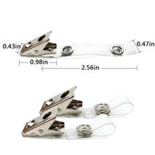 Load image into Gallery viewer, 100 Pack Metal ID Card Badge Clips with Snap-to-Close PVC Straps for 5/8" Slots