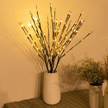 Load image into Gallery viewer, This 4 pack of light-up willow branches add a decorative touch to your room while providing a warm white glow. NOTE: VASE NOT INCLUDED. | Each branch light comes with 5 bendable stems and is powered by 2x AA batteries (not included - you may use rechargeable or non-rechargeable batteries) | You can bend the branches as you please to create the look that you desire! | The tallest branch in each light measures about 30 inches from the bottom of the base to the top | The battery compartment feature