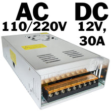 Load image into Gallery viewer, 12V 30A 360W Universal Regulated Switching Power Supply for LED Strips, CCTV, Radio, Computer Projects