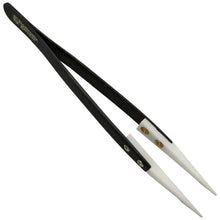 Load image into Gallery viewer, High Quality Precision Ceramic Tipped Tweezer | Anti-Magnetic, Non-Conductive Tip - Perfect for low voltage electrical work and won't cause a short | Heat Resistant - Ceramic tip is heat resistant and can be used for applications that involve high temperatures | Precise - Tips are extremely precise and close with perfect alignment | Multi-Functional - Can be used for many different applications including surface mount technology, heating coils, accurate mechanics, laboratory work, watchmaking and more
