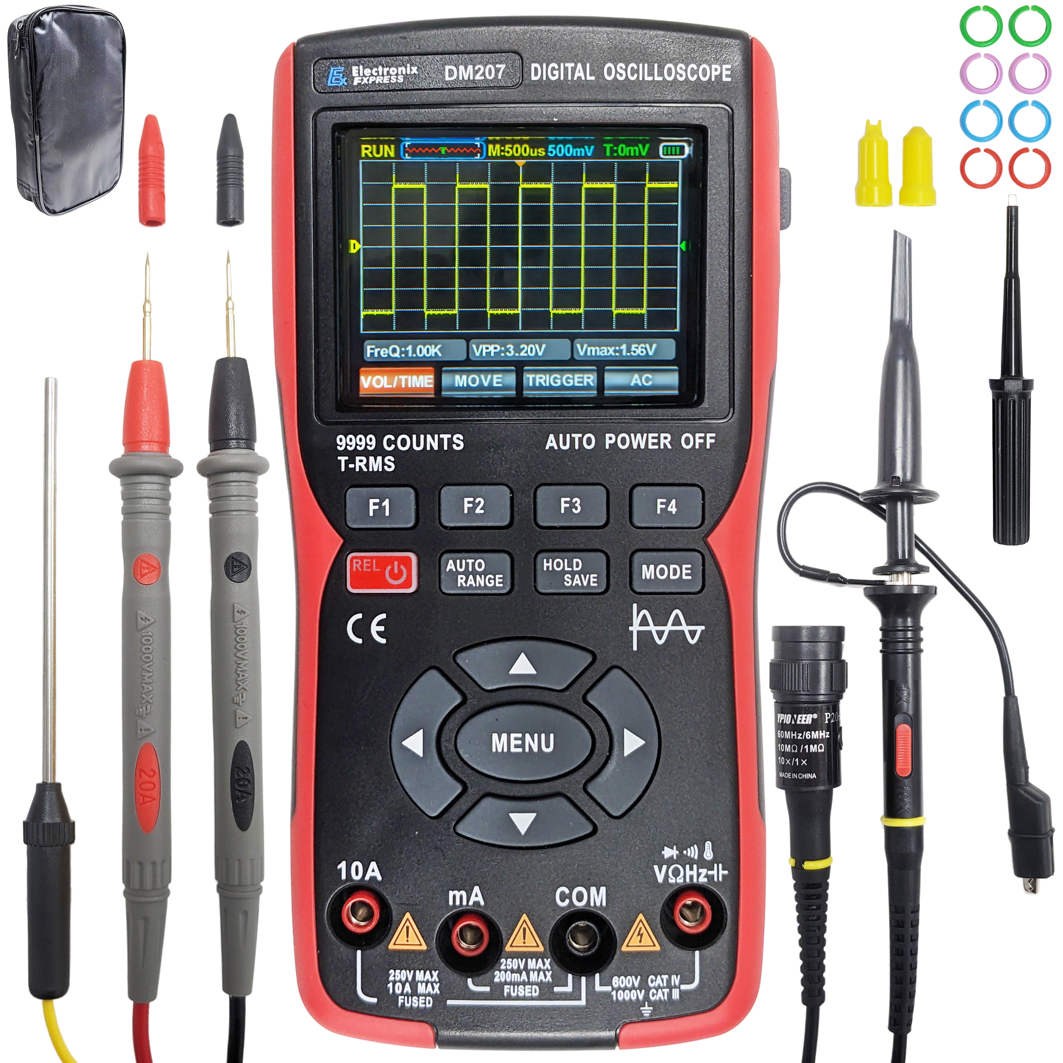 Handheld 2-in-1 Oscilloscope Multimeter with Backlit Color Screen, Sin ...