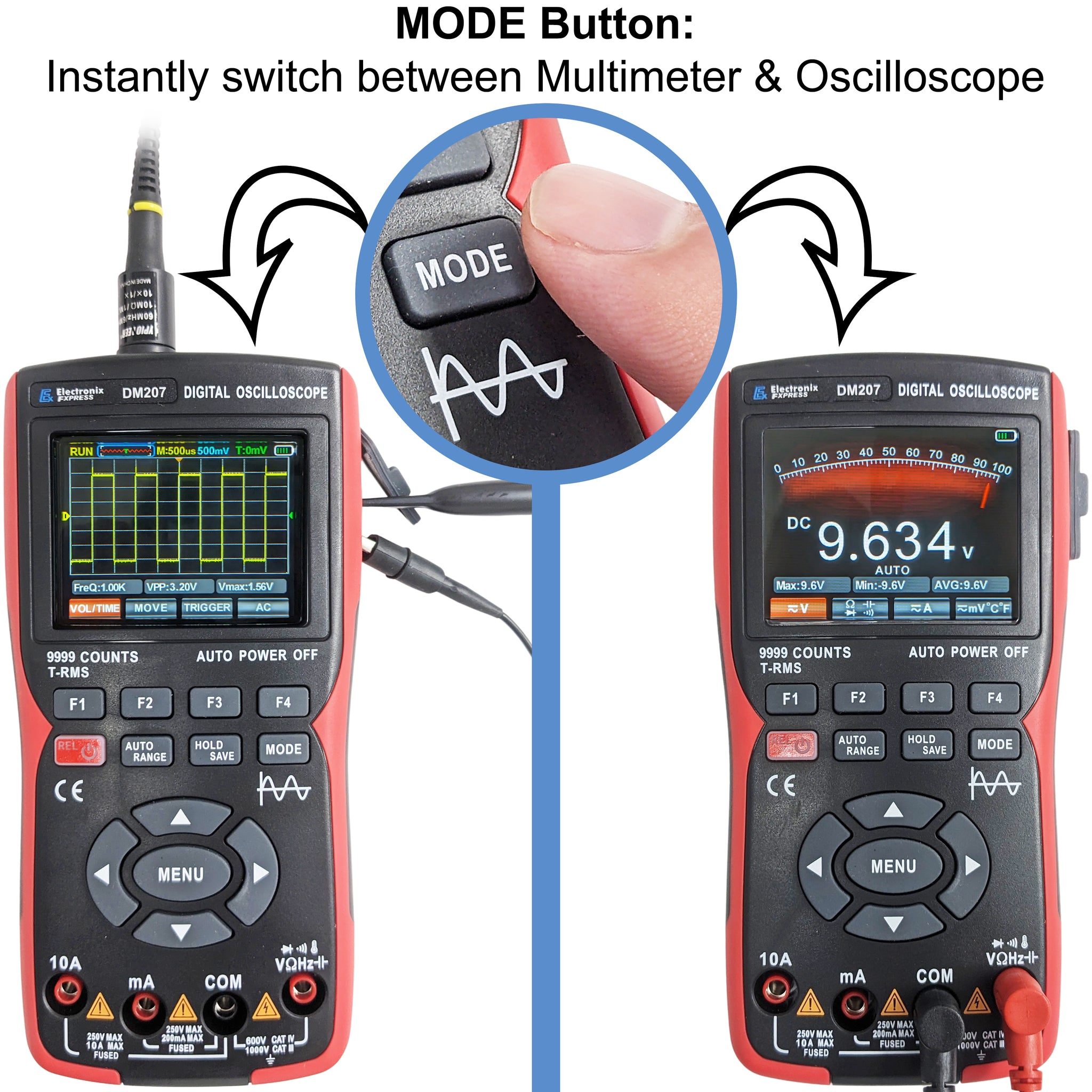 Backlit Multimeter Handheld 2-in-1 Oscilloscope Multimeter with Backlit Color Screen, Sin ...