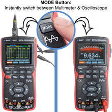 Load image into Gallery viewer, Handheld 2-in-1 Oscilloscope Multimeter with Backlit Color Screen, Single Channel 10MHz Bandwidth, 9999 Counts True RMS DMM with Temperature Measurement, Rechargeable
