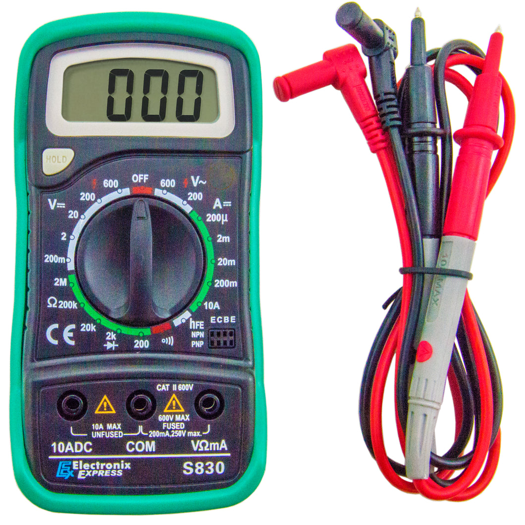 Digital Multimeter 3½ Digit 1999 Counts LCD Display, AC/DC to 600V, Current to 10A, Measures Resistance, Continuity / Diode / Transistor Test
