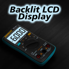 Load image into Gallery viewer, Auto-Ranging True RMS Digital Multimeter Backlit 6000 Counts LCD Display, Measures AC/DC Voltage &amp; Current, Resistance, Capacitance, Frequency, more
