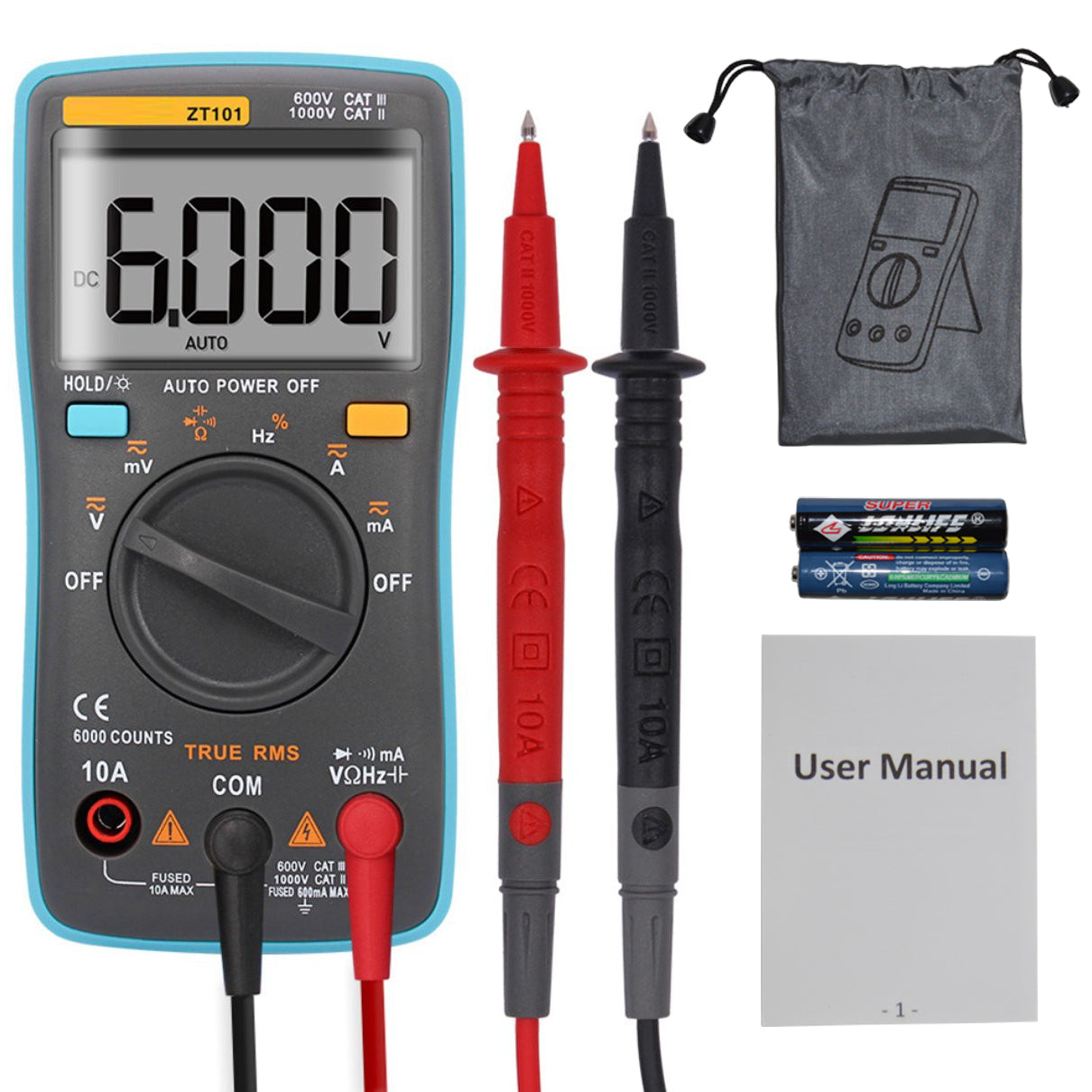 Science Multimeter Auto-Ranging True RMS Digital Multimeter Backlit 6000 Counts LCD Displ ...