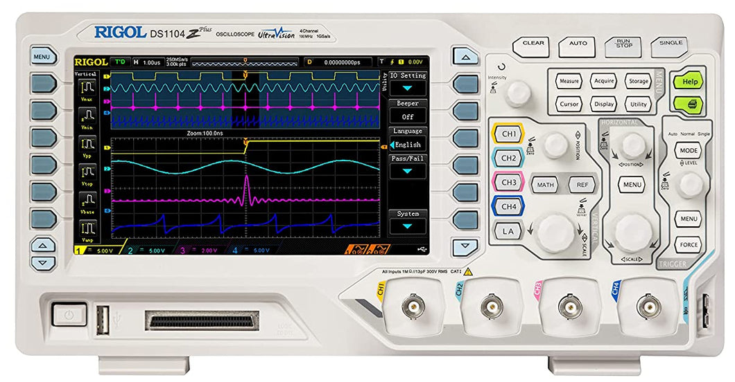 Rigol DS1104Z Plus Digital Oscilloscope 100Mhz Bandwidth, 4 Channels, 1GSa/s Sampling Rate, 24Mpts Memory Depth, 16 Digital Channels