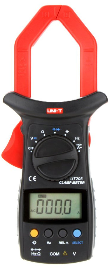 Uni-Trend UT205 Auto Ranging AC 1,000 Amp Clamp Meter, Backlight, Frequency, Capacitance, and Relative Measurement