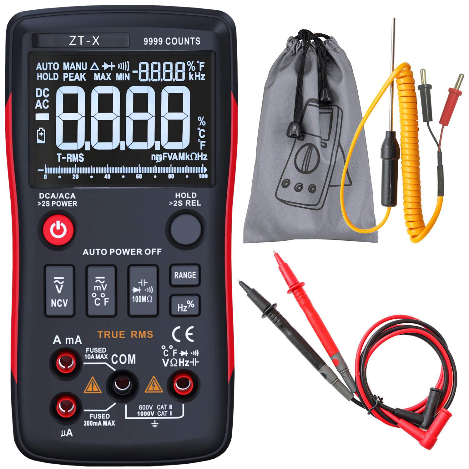 Science Multimeter Button Operated Digital Multimeter with NCV, Data Hold, True RMS, 9999 ...