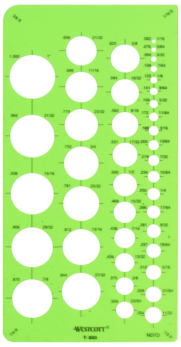 Westcott Small Circles Template - Diameters ranging from 1/16
