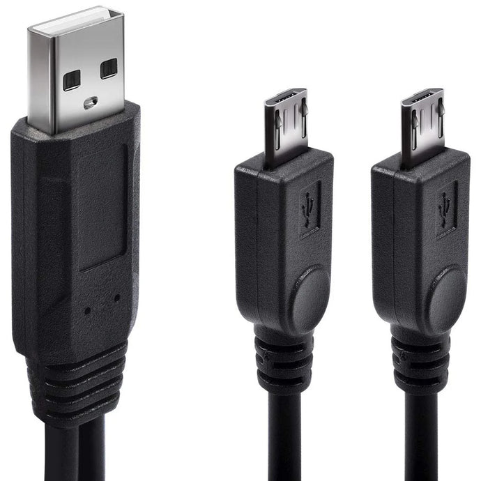 USB A to Dual microUSB Charging Cable - Simultaneously Charges Two Devices (3 Feet Length)