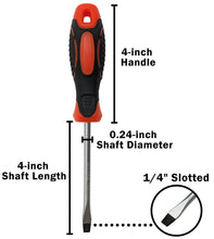 Load image into Gallery viewer, 1/4&quot; Slotted Screwdriver with 4&quot; Shaft, Magnetic Tip, 8&quot; Overall Length
