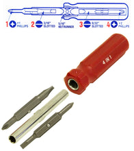 Load image into Gallery viewer, 4-in-1 Quick Change Screwdriver #1 and #2 Phillips, 3/16 and 5/16 Slotted
