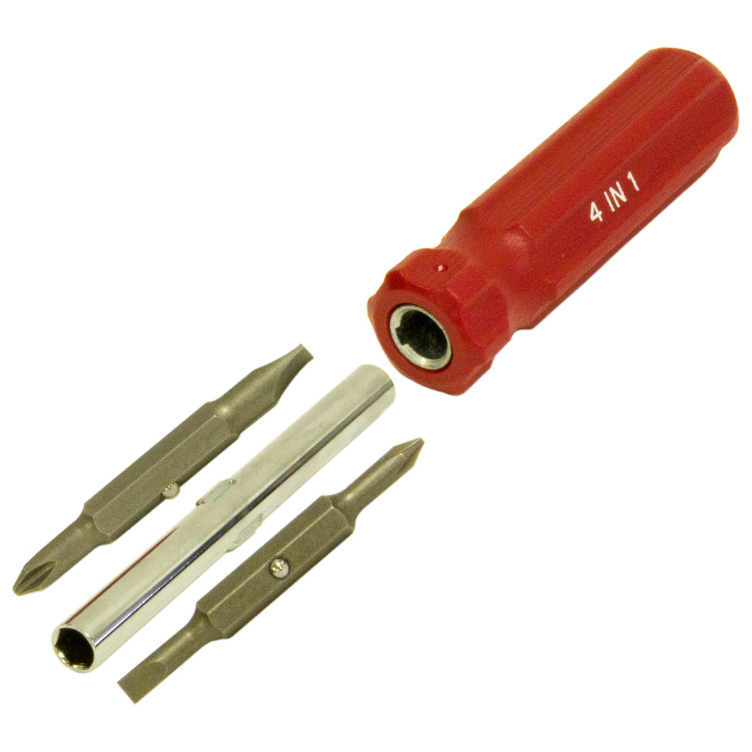 4-in-1 Quick Change Screwdriver #1 and #2 Phillips, 3/16 and 5/16 Slotted