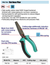 Load image into Gallery viewer, 5&quot; Flat Nose Pliers with Serrated Jaws, Cushion Grip Handles, Return Spring (PM-754)
