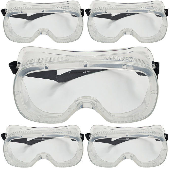 5 Pack Clear Safety Goggles with Adjustable Strap, Meets ANSI Z87+ Standards