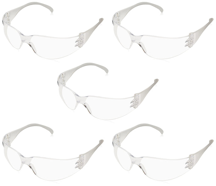 5 Pack Polycarbonate ANSI Z87.1 Safety Glasses with Clear Lens, 99% UV Protection
