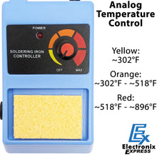 Load image into Gallery viewer, Temperature Adjustable Soldering Station, 302°F to 896°F Range, Includes Iron with Conical Tip and Tip Cleaning Sponge
