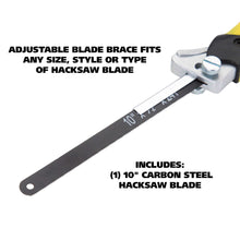 Load image into Gallery viewer, GreatNeck True Close Quarter Hacksaw with 10-inch Carbon Steel Blade for Cutting Wood, PVC, Foam, Brass, and More (80070)
