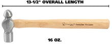 Load image into Gallery viewer, GreatNeck 16 Ounce Hickory Ball Peen Hammer, Auto Body Hammer, Wood Handle Hammer, Sheet Metal Hammer (BP16)
