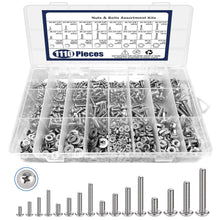 Load image into Gallery viewer, 1110 Piece Nuts and Bolts Assortment Kit, Stainless Steel, Assorted Screws, Nuts, Bolts and Washers (#4-40, #6-32, #8-32, #10-24)
