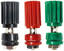 Load image into Gallery viewer, 3 Piece Binding Post Set, Chassis Mount for Solderless Breadboard - Includes Black, Red, and Green (0.43" Diameter x 1" Length)
