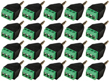Load image into Gallery viewer, 20 Pack of Stereo Plugs 3.5mm Male Jack to 3 Pin Screw Terminal Connector
