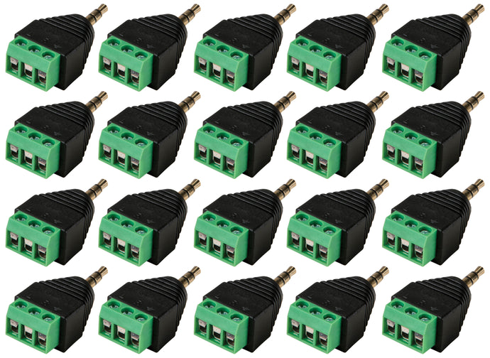 20 Pack of Stereo Plugs 3.5mm Male Jack to 3 Pin Screw Terminal Connector