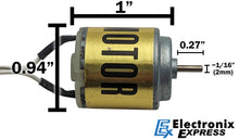 Load image into Gallery viewer, DC Motor for Solar Panel with 3 Foot Clip-on Wire Leads, 1V / 400mA Output, 2mm Diameter Shaft

