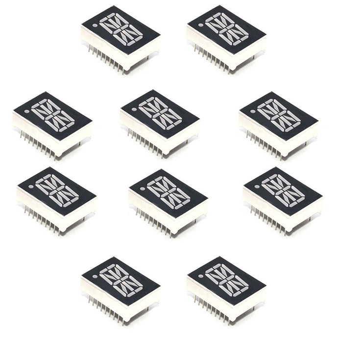 10 Pack 0.8 inch (20mm) 16 Segment Single Digit Alphanumeric Display, Red, Common Cathode