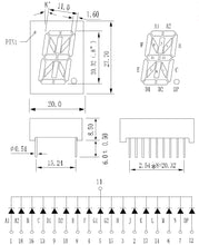 Load image into Gallery viewer, 10 Pack 0.8 inch (20mm) 16 Segment Single Digit Alphanumeric Display, Red, Common Cathode
