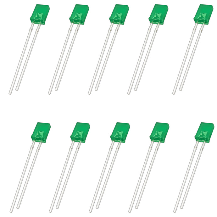 10 Pack Green Rectangular LED, Diffused Lens (5mm x 2mm x 7mm)