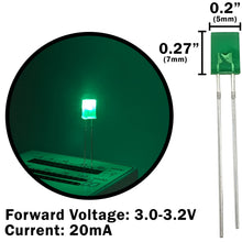 Load image into Gallery viewer, 10 Pack Green Rectangular LED, Diffused Lens (5mm x 2mm x 7mm)
