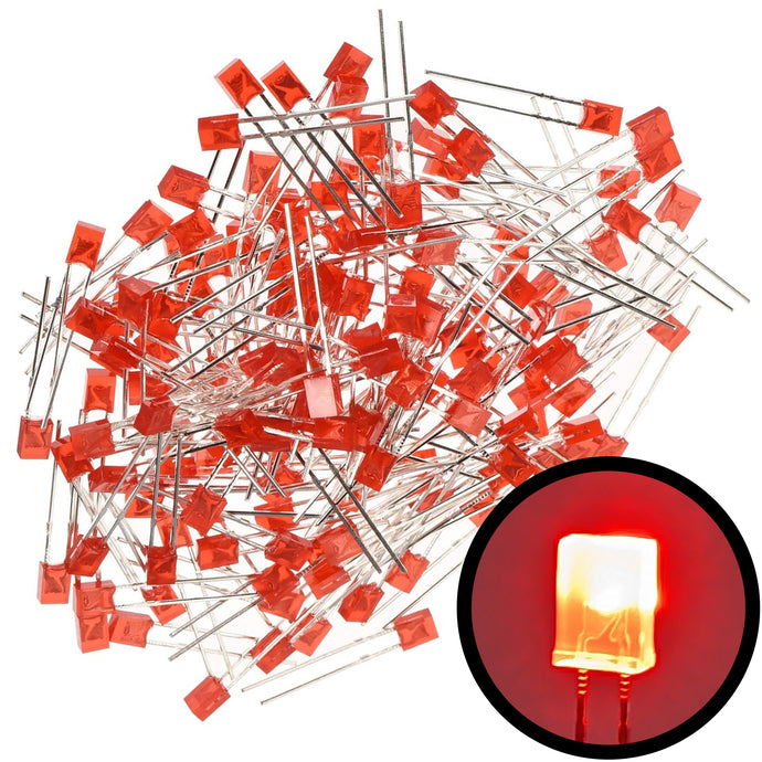 100 Pack Red Rectangular LEDs, Diffused Lens (5mm x 2mm x 7mm)