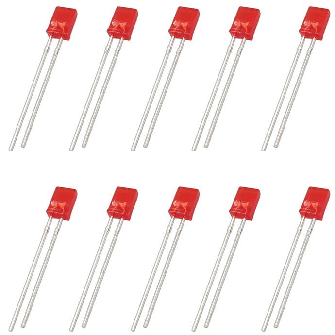 10 Pack Red Rectangular LEDs, Diffused Lens (5mm x 2mm x 7mm)