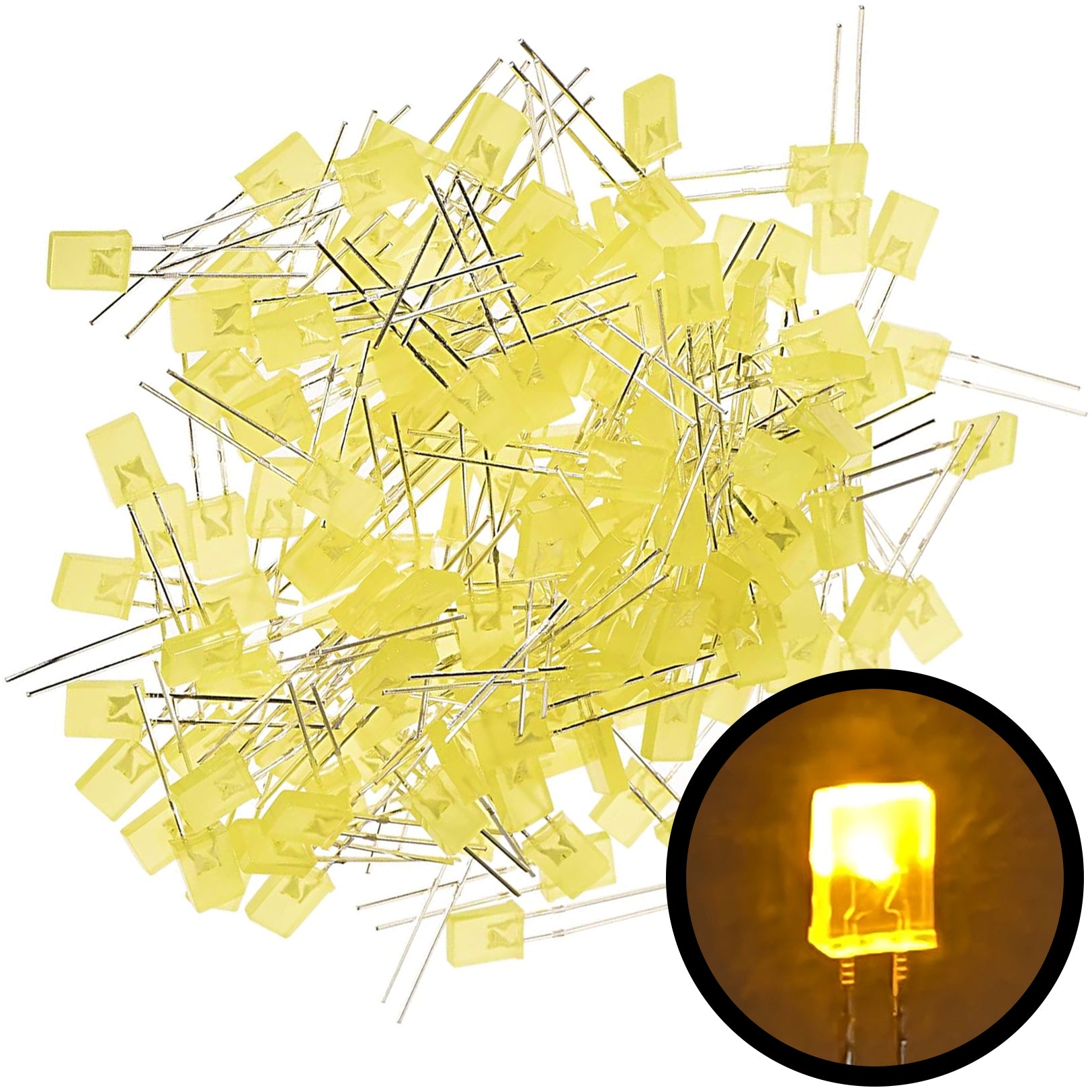 100 Pack Yellow Rectangular LEDs, Diffused Lens (5mm x 2mm x 7mm ...