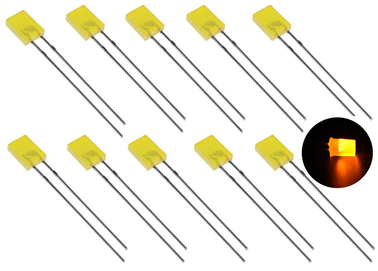 10 Pack Yellow Rectangular LEDs, Diffused Lens (5mm x 2mm x 7mm ...