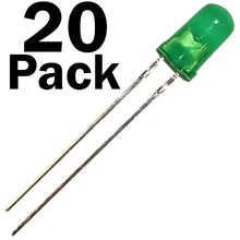 Load image into Gallery viewer, 20 Pack Green Diffused Lens LEDs, 5mm Diameter Round Bulb, 2-Pin Light Emitting Diodes (2.0V to 3.0V, 20mA)
