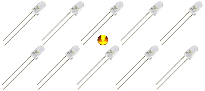 10 Pack of Super Bright Amber LEDs, 5mm White Clear Lens, 1800 MCD @20mA, 30 Degrees Viewing Angle