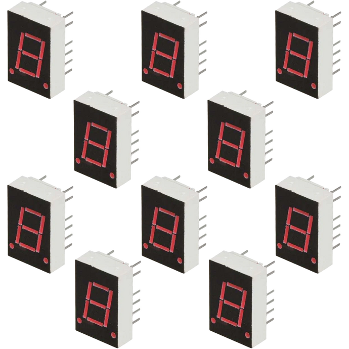 10 Pack Red Common Anode 7 Segment LED Display, 0.3