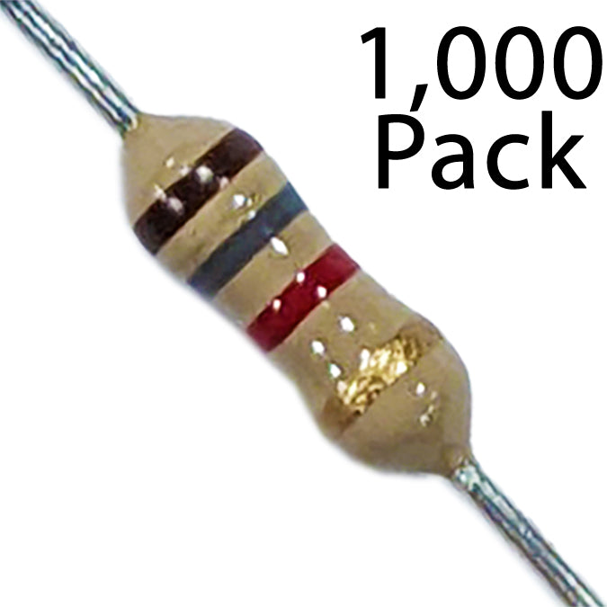 1,000 Pack Carbon Film Resistors 1/4W 1.8K Ohms, ±5% Tolerance
