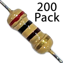 Load image into Gallery viewer, 200 Pack 200 Ohm Carbon Film Resistors, 1/4W, ±5% Tolerance
