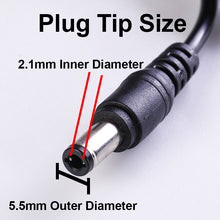 Load image into Gallery viewer, 9 Volt DC, 1 Amp Power Adapter with 5.5mm Barrel Jack, 2.1mm Inner Diameter (Center Positive)
