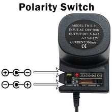 Load image into Gallery viewer, 9w, 500mA Universal AC/DC Power Adapter 1.5, 3, 4.5, 6, 7.5, 9 and 12V DC with 4 Foot Cord
