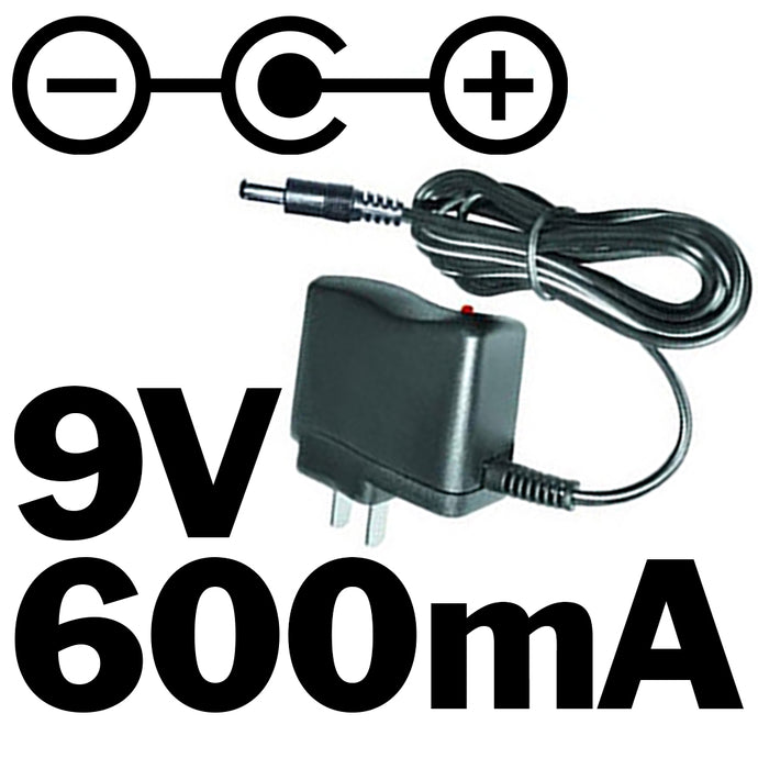 DC 9V 600mA Power Adapter with 3.5mm x 1.35mm Barrel Connector, Center Positive