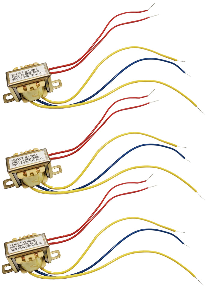 3 Pack 12.6 VCT 0.1A Power Transformer with Wire Leads and Foot Mount