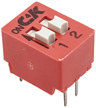 Load image into Gallery viewer, DIP Switch with 2 Switches, 4-Pin, SPST, Red Color, 7.1mm x 9.7mm x 7.5mm
